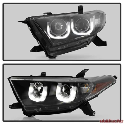 Spyder Auto Black 3D DRL Projector Headlights for Toyota Highlander 2011-2013, H1/H7 - PRO-YD-THLAN11-3DDRL-BK