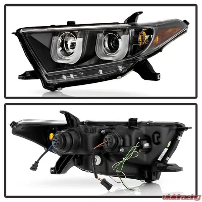 Spyder Auto Black 3D DRL Projector Headlights for Toyota Highlander 2011-2013, H1/H7 - PRO-YD-THLAN11-3DDRL-BK