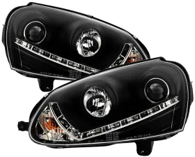 Spyder Auto Halogen DRL LED Black Projector Headlights for Volkswagen GTI Jetta Rabbit 2006-2009