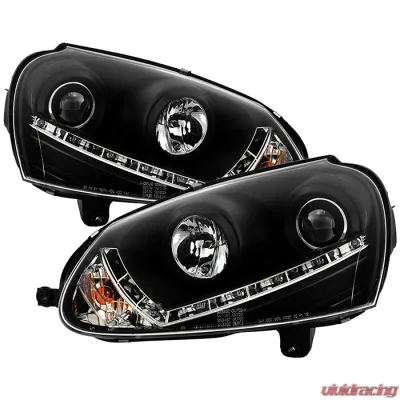 Spyder Auto Halogen DRL LED Black Projector Headlights for Volkswagen GTI Jetta Rabbit 2006-2009 - PRO-YD-VG06-DRL-BK