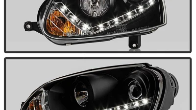 Spyder Auto Halogen DRL LED Black Projector Headlights for Volkswagen GTI Jetta Rabbit 2006-2009                                     - PRO-YD-VG06-DRL-BK - Image 11