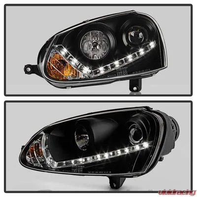 Spyder Auto Halogen DRL LED Black Projector Headlights for Volkswagen GTI Jetta Rabbit 2006-2009 - PRO-YD-VG06-DRL-BK