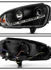 Spyder Auto Halogen DRL LED Black Projector Headlights for Volkswagen GTI Jetta Rabbit 2006-2009                                     - PRO-YD-VG06-DRL-BK - Image 2