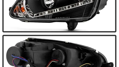 Spyder Auto Halogen DRL LED Black Projector Headlights for Volkswagen GTI Jetta Rabbit 2006-2009                                     - PRO-YD-VG06-DRL-BK - Image 2