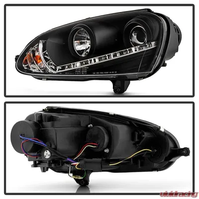 Spyder Auto Halogen DRL LED Black Projector Headlights for Volkswagen GTI Jetta Rabbit 2006-2009 - PRO-YD-VG06-DRL-BK