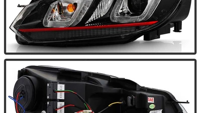 Spyder Auto Black Dual U DRL Version 3 Projector Headlights for 2010-2013 Volkswagen GTI MK6                                     - PRO-YD-VG10V3R-DRL-BK - Image 2