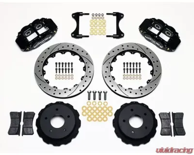 Wilwood Forged Narrow Superlite 4R Big Brake Rear Kit For OE Parking Brake - Drilled and Slotted Rotor - Black - Chevrolet Corvette 1965-1982 - 140-10471-D