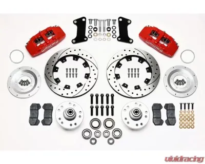 Wilwood Forged Dynapro 6 Big Brake Front Brake Kit (Hub), Drilled and Slotted Rotors - Red, Chevrolet Camaro | Chevelle | Nova 1964-1972 - 140-10510-DR