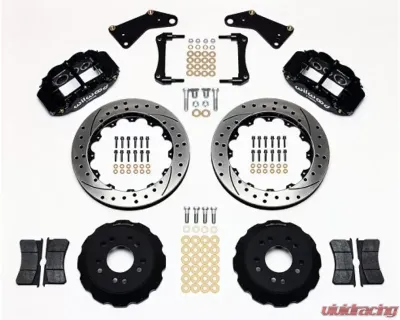 Wilwood Forged Narrow Superlite 6R Big Brake Front Brake Kit, Drilled and Slotted Rotors - Black - Chevrolet Corvette C2/C3 1965-1982 - 140-10617-D