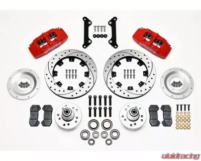 Wilwood Forged Dynapro 6 Big Brake Front Brake Kit (Hub), Drilled and Slotted Rotor - Red - Chevrolet Camaro 1970-1978 - 140-10738-DR