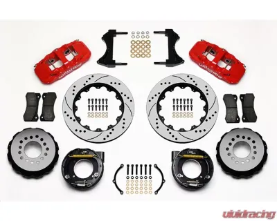 Wilwood AERO4 Big Brake Rear Parking Brake Kit, Drilled and Slotted Rotor - Red - Chevy C-10 - 140-10941-DR