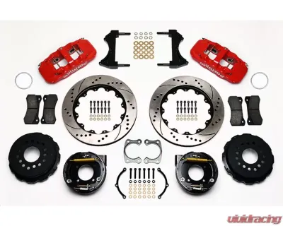Wilwood AERO4 Big Brake Rear Parking Brake Kit, Drilled and Slotted Rotor - Red - 140-10943-DR
