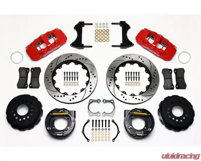 Wilwood AERO4 Big Brake Rear Parking Brake Kit, Drilled and Slotted Rotor - Red - 140-10944-DR