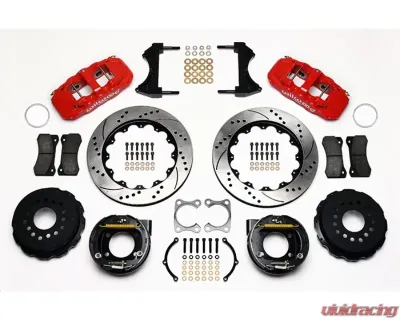 Wilwood AERO4 Big Brake Rear Parking Brake Kit, Drilled and Slotted Rotor - Red - 140-10947-DR