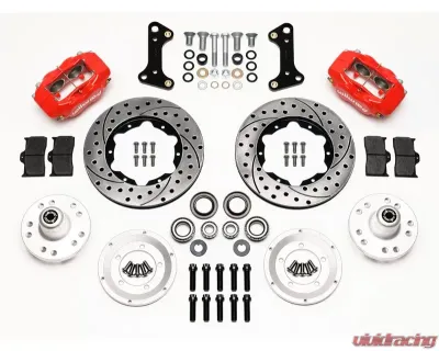 Wilwood Forged Dynalite Pro Series Front Brake Kit - Drilled and Slotted Rotor - Red - Chevrolet Camaro | Chevelle 1964-1972 - 140-10996-DR