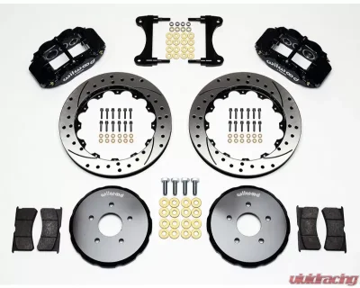 Wilwood Forged Narrow Superlite 6R Big Brake Front Brake Kit (Hat), Drilled and Slotted Rotor - Black - Nissan 370Z | Infiniti G37 2009-2013 - 140-11583-D