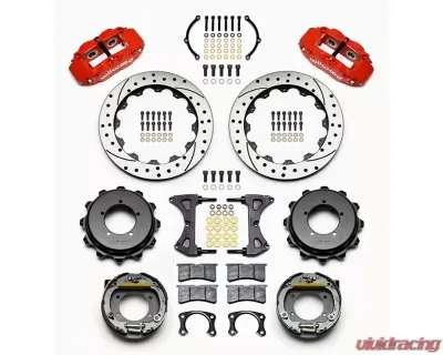 Wilwood Forged Narrow Superlite 4R Big Brake Rear Parking Brake Kit - Drilled and Slotted Rotor - Red - 140-11877-DR