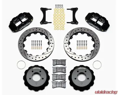 Wilwood Forged Narrow Superlite 6R Big Brake Front Brake Kit (Hat) - Drilled and Slotted Rotor - Black - Mazda RX7 1993-1996 - 140-11963-D
