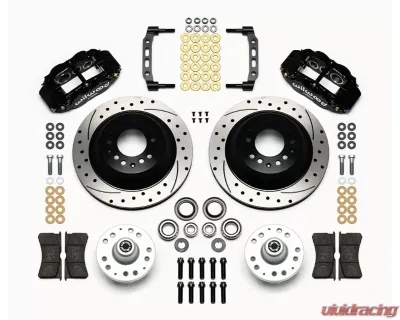 Wilwood Forged Narrow Superlite 6R Big Brake Front Brake Kit (Hub and 1PC Rotor) - Drilled and Slotted Rotor - Black - Ford Mustang 1974-1980 - 140-12275-D