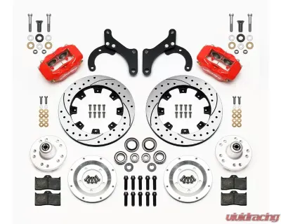 Wilwood Forged Dynalite Big Brake Front Brake Kit (Hub) - Drilled and Slotted Rotor - Red - Chevrolet Impala | Corvette 1959-1964 - 140-12459-DR