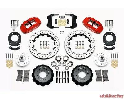 Wilwood Forged Narrow Superlite 6R Big Brake Front Brake Kit (Hub) - Drilled and Slotted Rotors - Red- Ford Mustang 1965-1969 - 140-12638-DR