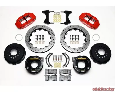 Wilwood Forged Narrow Superlite 4R Big Brake Rear Parking Brake Kit - Drilled and Slotted Rotor - Red - 140-12964-DR