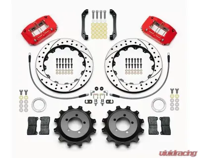 Wilwood Dynapro Radial Rear Brake Kit For OE Parking Brake - Drilled and Slotted Rotor - Red - Subaru WRX 2006-2007 - 140-13013-DR