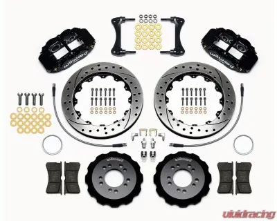 Wilwood Forged Narrow Superlite 6R Big Brake Front Brake Kit (Hat) - Drilled and Slotted Rotor - Black - Hyundai Genesis Coupe 2008+ - 140-13044-D