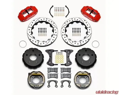Wilwood Forged Narrow Superlite 4R Big Brake Rear Parking Brake Kit  - Drilled and Slotted Rotor - Red - 140-13321-DR
