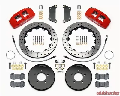 Wilwood Forged Dynapro 6 Big Brake Front Brake Kit (Hat) - Drilled and Slotted Rotor - Red - Mazda 3 2005+ - 140-13581-DR