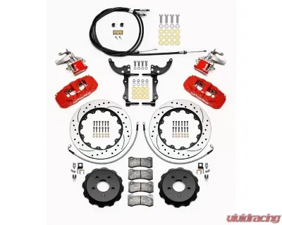 Wilwood AERO4-MC4 Big Brake Rear Parking Brake Kit - Drilled and Slotted Rotor - Red -  Ford Mustang 2015+ - 140-13888-DR