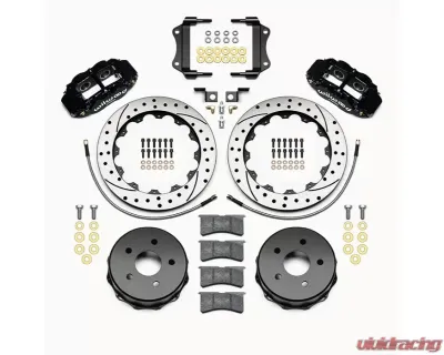 Wllwood Forged Narrow Superlite 4R Big Brake Rear Brake Kit For OE Parking Brake - Drilled and Slotted Rotor - Black - Jeep Wrangler 2007-2018 - 140-14066-D