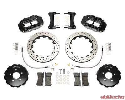 Wilwood Forged Narrow Superlite 6R Big Brake Front Brake Kit (Hat) - Drilled and Slotted Rotor - Black - Audi A4 2002-2008 - 140-14487-D