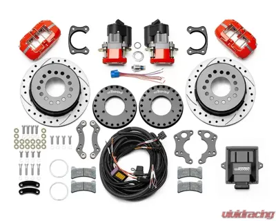 Wilwood Forged Dynapro Low-Profile Rear Electronic Parking Brake Kit - Drilled & Slotted Rotor - Red - 140-15842-DR