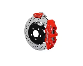 Wilwood AERO4-MC4 Big Brake Rear Parking Brake Kit - Drilled and Slotted Rotor - Red -  Ford Mustang 2015+