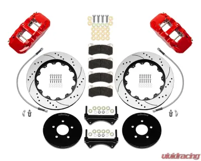 Wilwood AERO6 Front Hat Kit 14.00 Drilled Red Mustang 1994-2004 With Lines - 140-16403-DR
