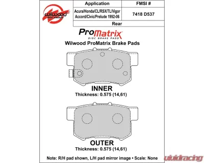 Wilwood Pad Set Promatrix D537 - 150-D0537K