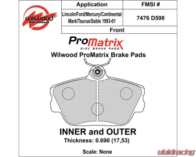 Wilwood Pad Set Promatrix D598 - 150-D0598K