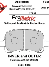 Wilwood Pad Set Promatrix D741                                     - 150-D0741K - Image 2
