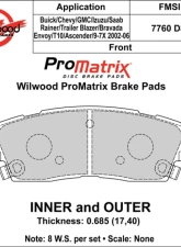 Wilwood Pad Set Promatrix D883                                     - 150-D0883K - Image 2