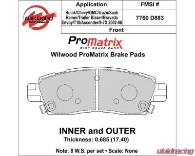 Wilwood Pad Set Promatrix D883 - 150-D0883K