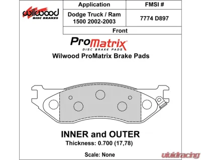 Wilwood Pad Set Promatrix D897 - 150-D0897K