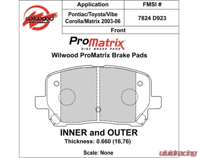 Wilwood Pad Set Promatrix D923 - 150-D0923K