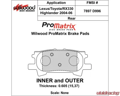 Wilwood Pad Set Promatrix D996 - 150-D0996K