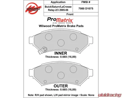 Wilwood Pad Set Promatrix D1075 - 150-D1075K