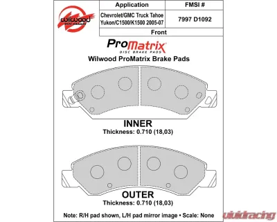 Wilwood Pad Set Promatrix D1092 - 150-D1092K