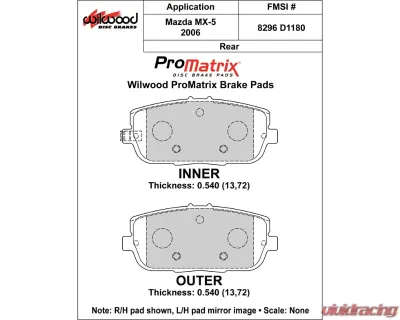 Wilwood Pad Set Promatrix D1180 - 150-D1180K