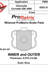 Wilwood Pad Set Promatrix D1185 12 Pads                                     - 150-D1185K - Image 2