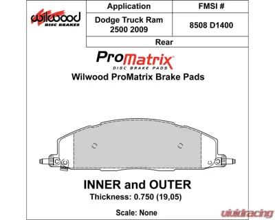 Wilwood Pad Set Promatrix D1400 - 150-D1400K
