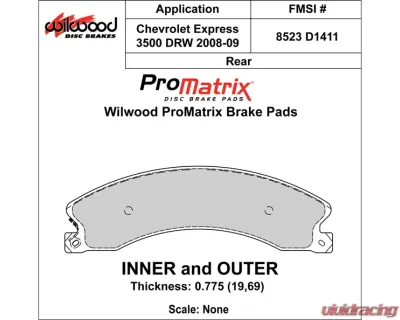 Wilwood Pad Set Promatrix D1411 - 150-D1411K